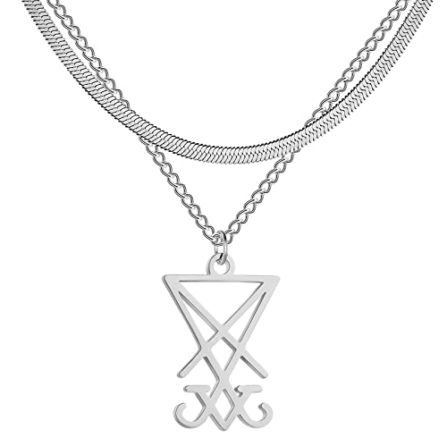 Eueavan Sigillo di Lucifero collana acciaio argento satanica