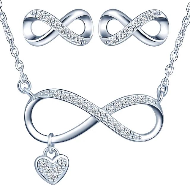 INFINIONLY Parure Gioielli Argento 925 Cuore Zircone Colore A