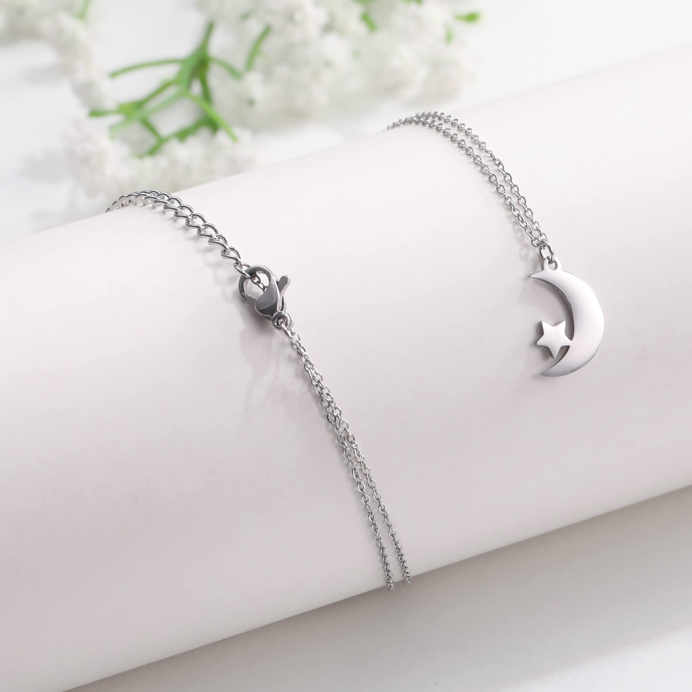 EUEAVAN Necklaces Collana Luna Stella Argento Acciaio