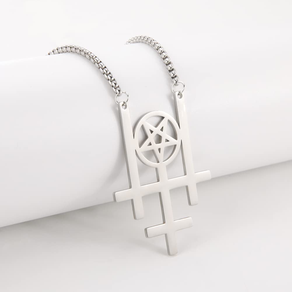 Eueavan Necklaces Collana Acciaio Croce Pentagramma