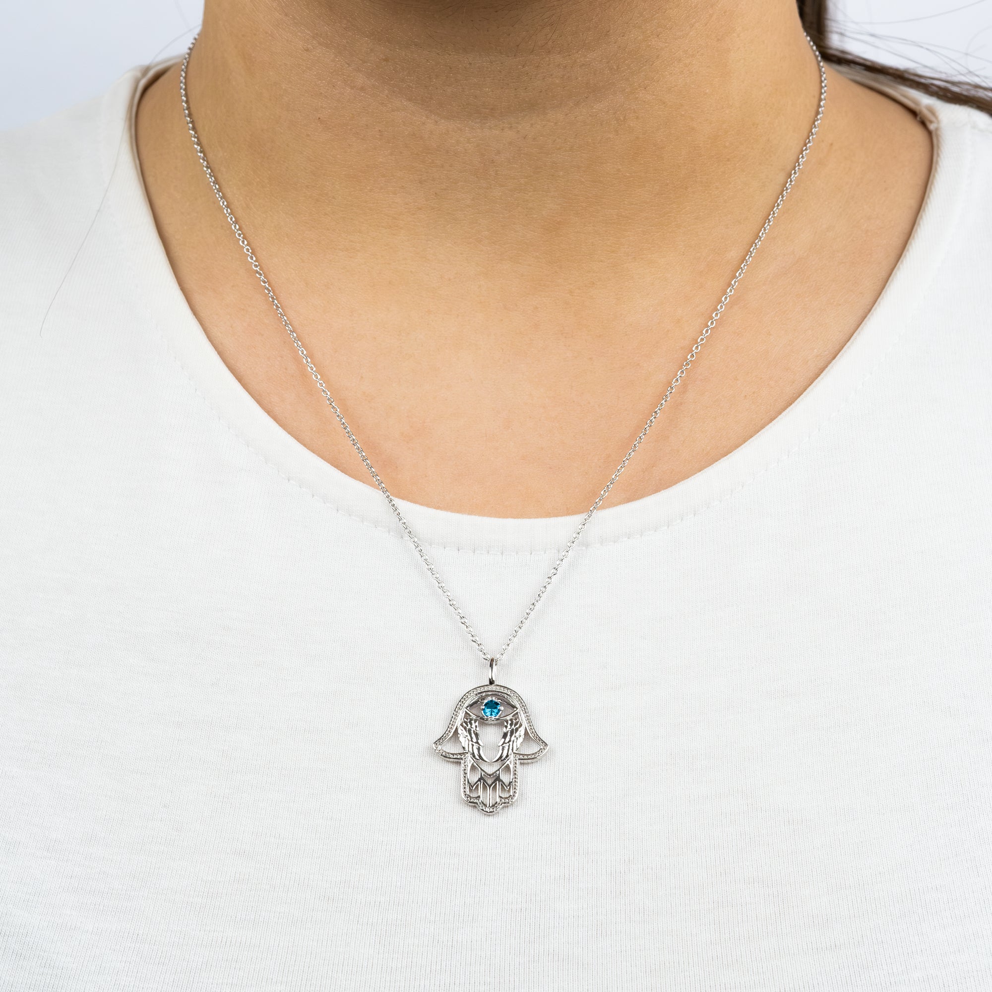 Engelsrufer Mano Fatima Collana Argento 925 Zirconi Blu