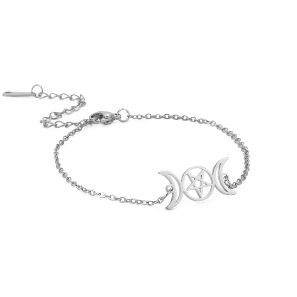 EUEAVAN Tripla Luna bracciale acciaio argento amuleto