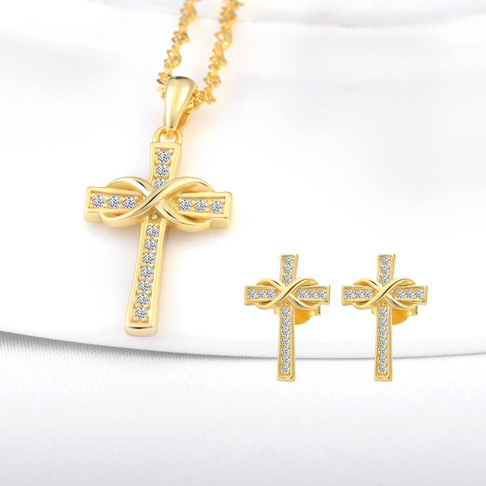 INFINIONLY Set collana orecchini croce infinito oro