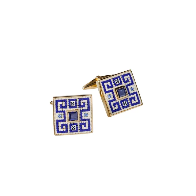 Le Sibille Tableau gemelli oro 18ct zaffiri blu mosaico