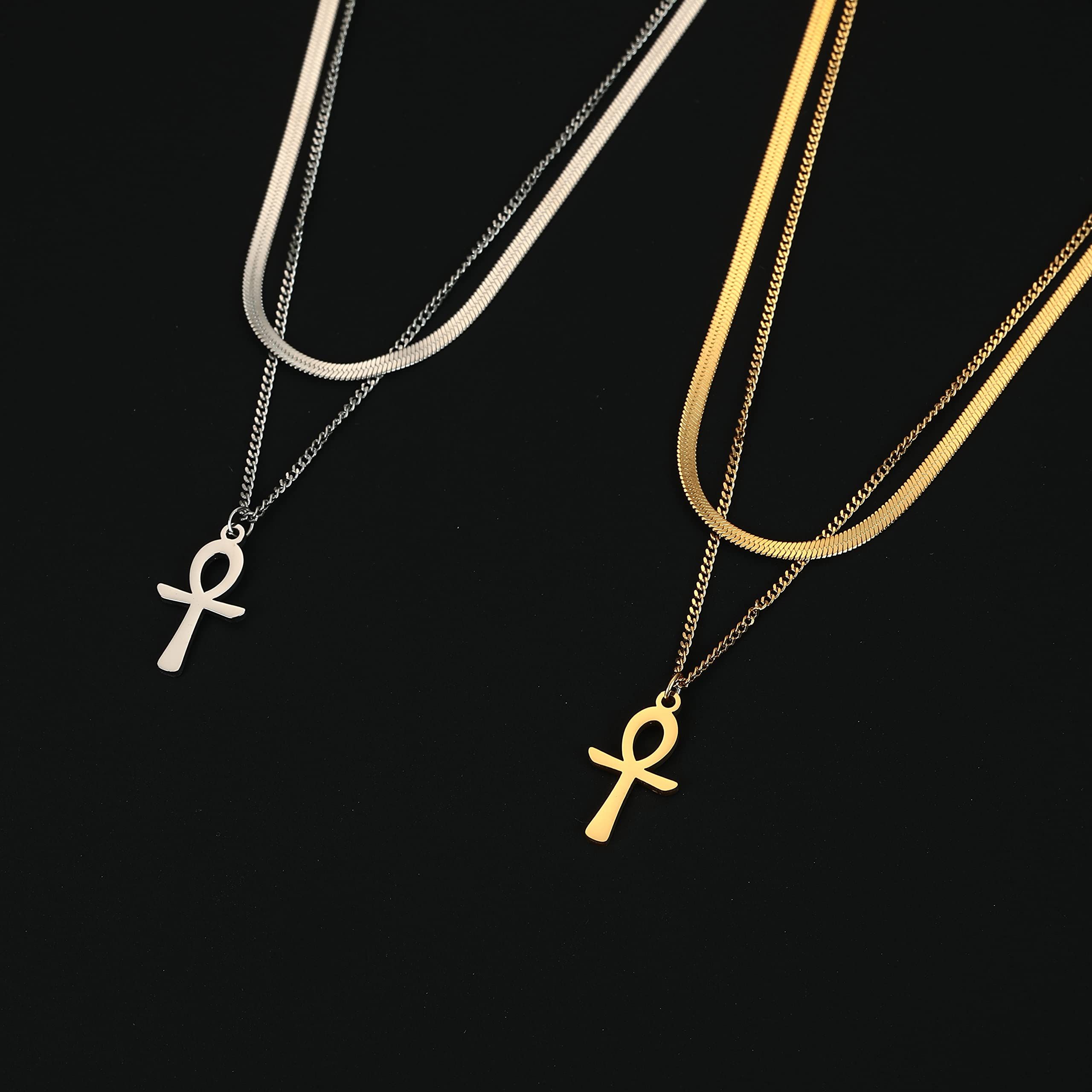 EUEAVAN Necklaces collana Ankh croce oro acciaio inox donna