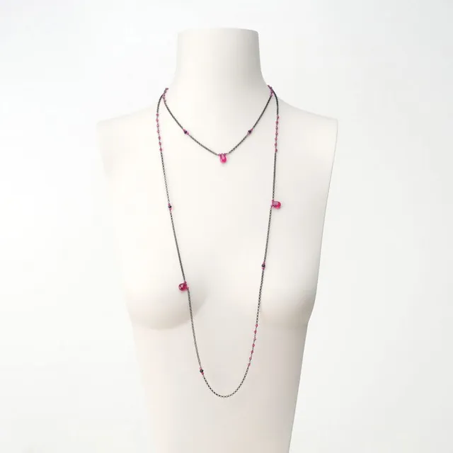 Chic Ad Hoc Collane Lunga Nera Collana Pietre Rosso Rubino