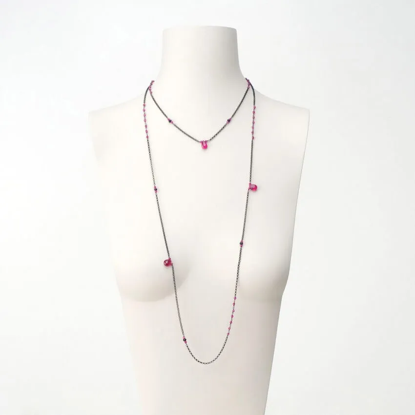 Chic Ad Hoc Collane Lunga Nera Collana Pietre Rosso Rubino