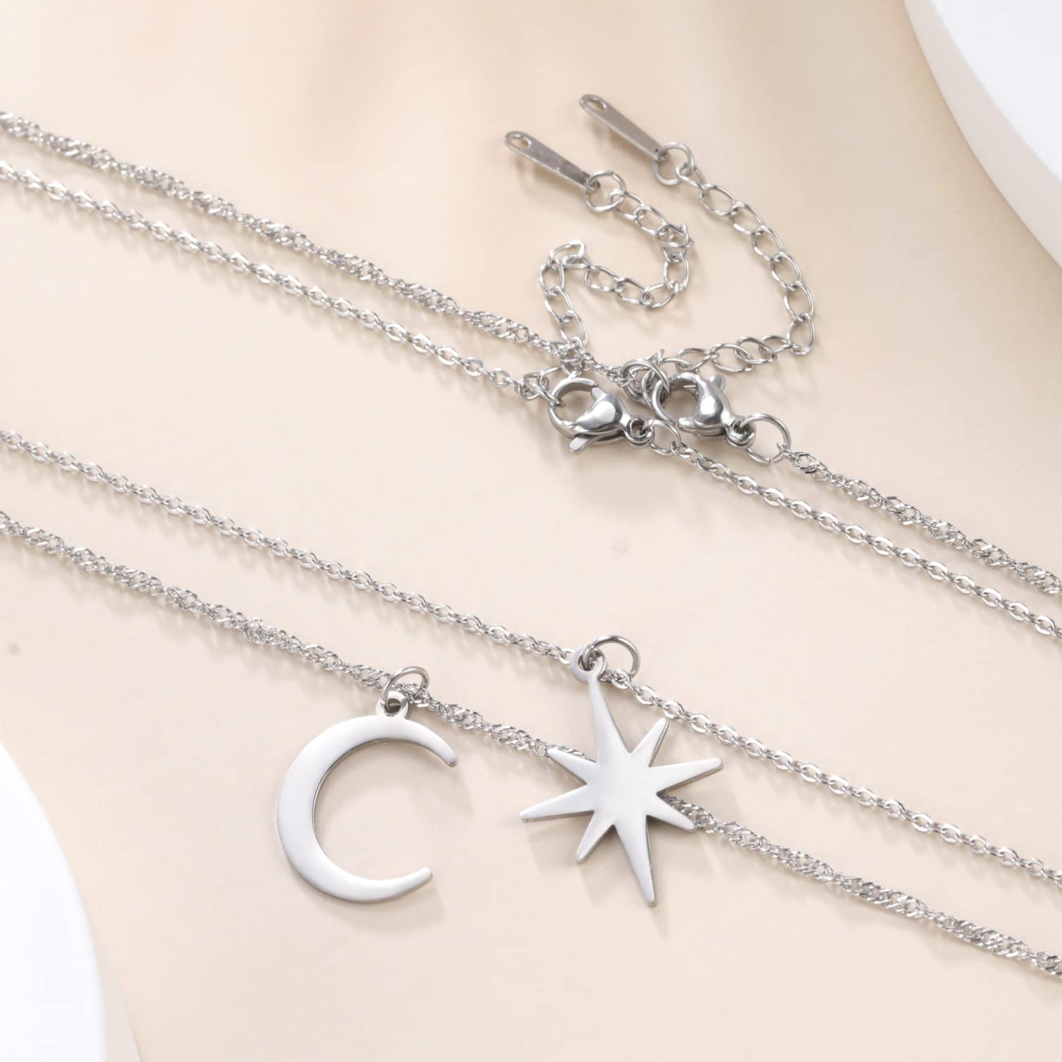 EUEAVAN Collana Luna Stella Acciaio Inox a Strati 2 Pezzi