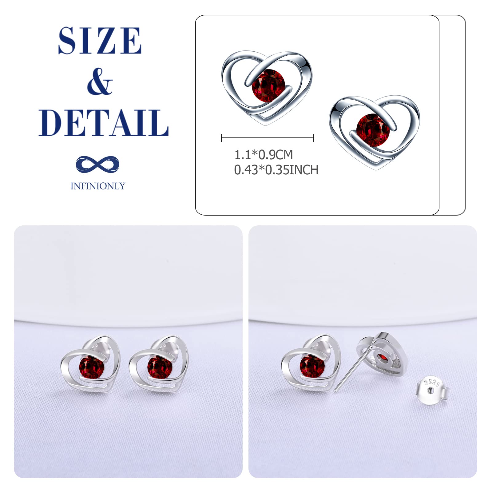 INFINIONLY Fashion Earrings orecchini cuore argento 925 rosso zirconi