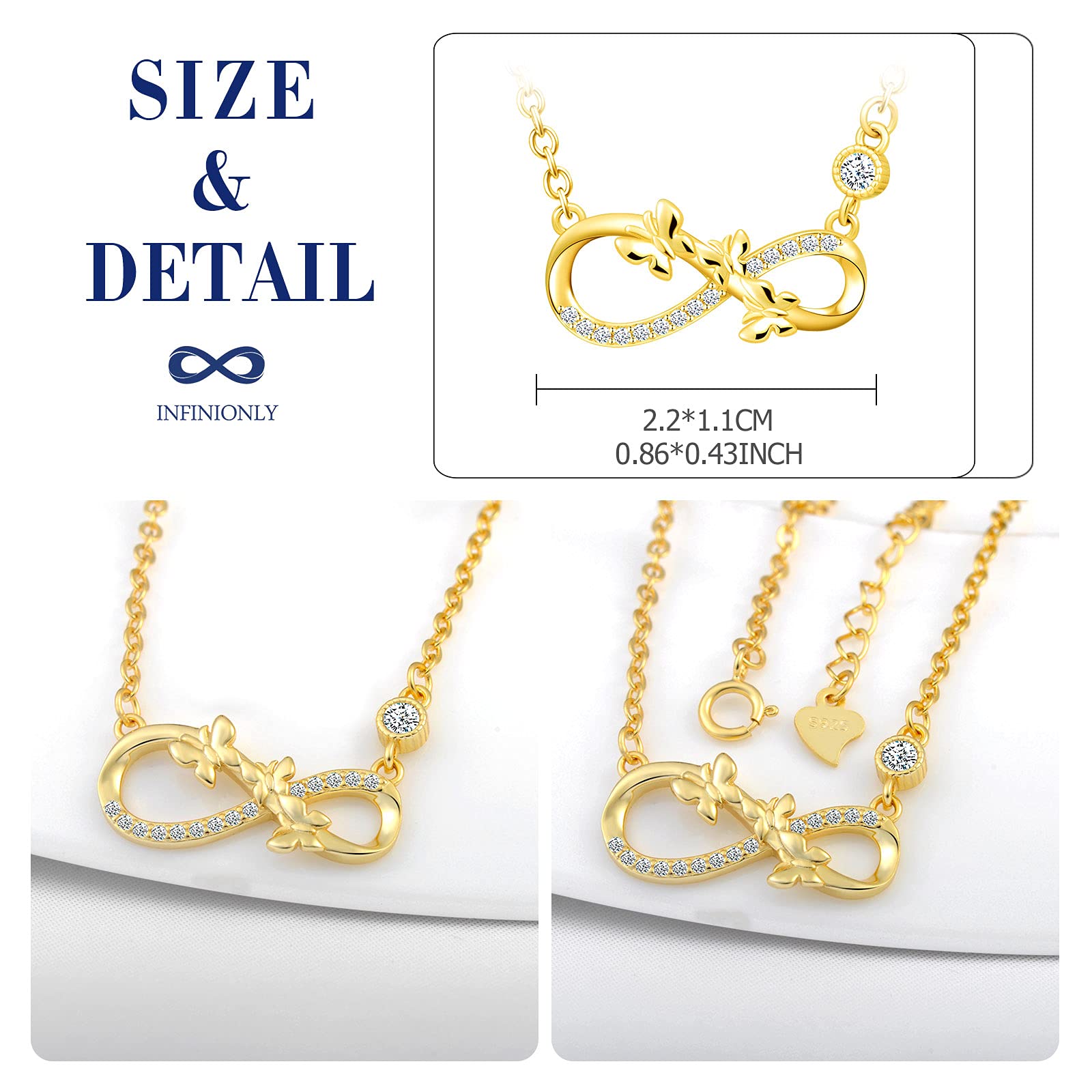 INFINIONLY Fashion Collana Infinito Farfalla Argento 925 Oro