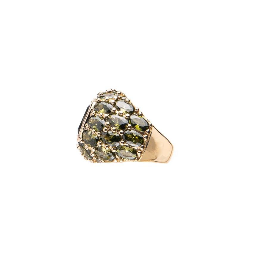 Chic Ad Hoc Anello fascia bombata argento oro zirconi verdi