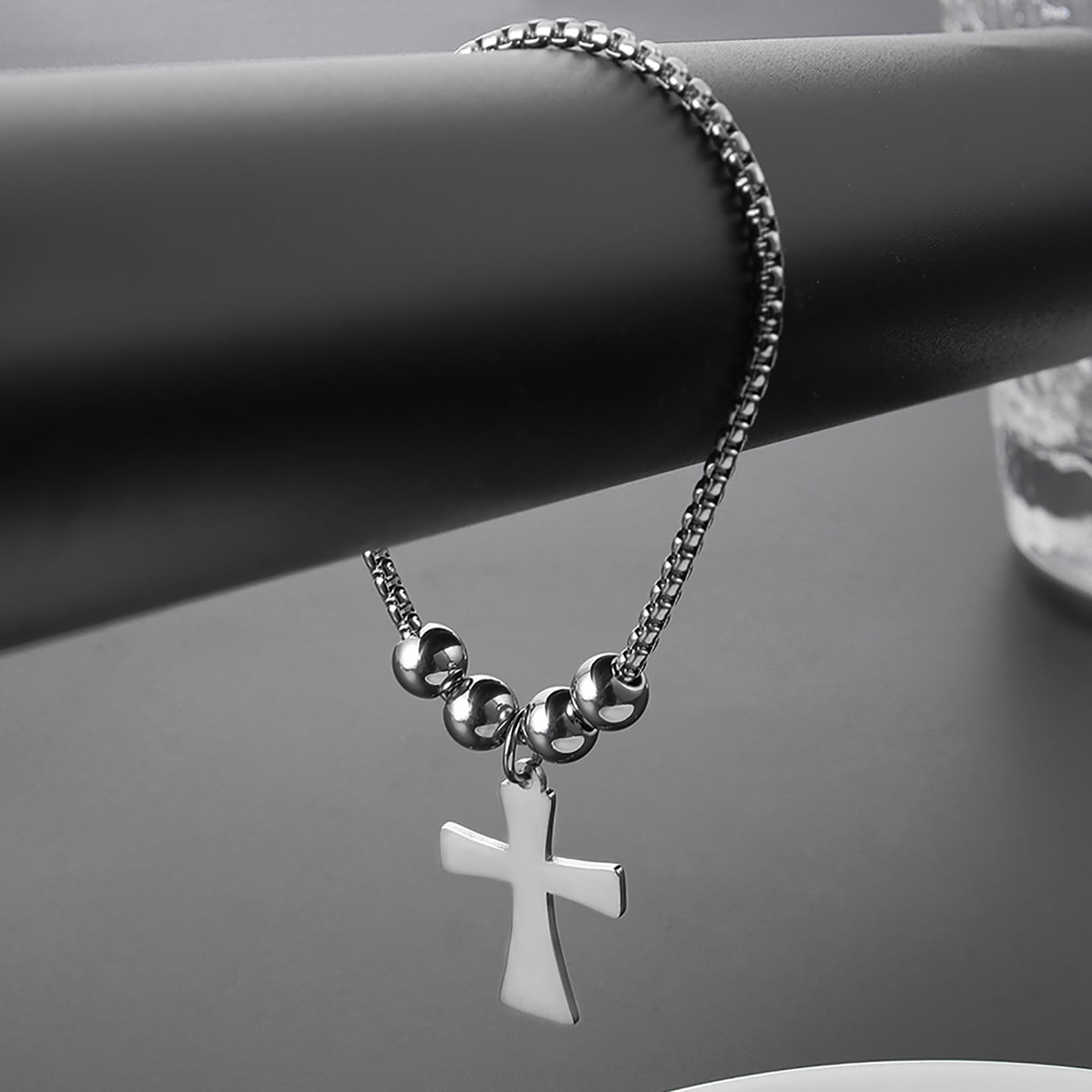 EUEAVAN Bracciale Croce Acciaio Inox Sfera Uomo Senza Pietra