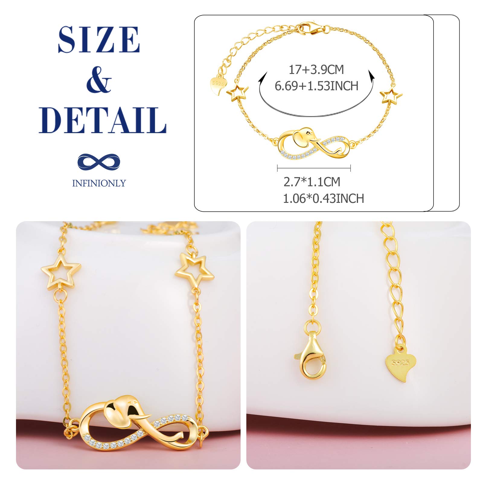 INFINIONLY Fashion Bracelets C-stella bracciale oro elefante stella