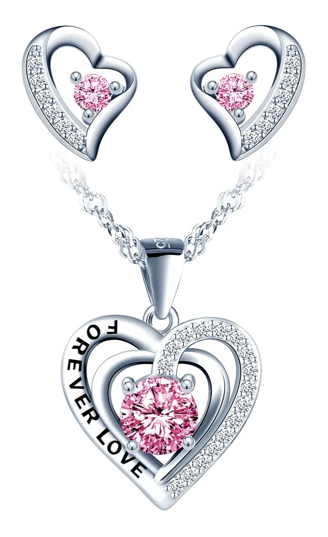 INFINIONLY parure cuore forever love rosa catena 45cm C