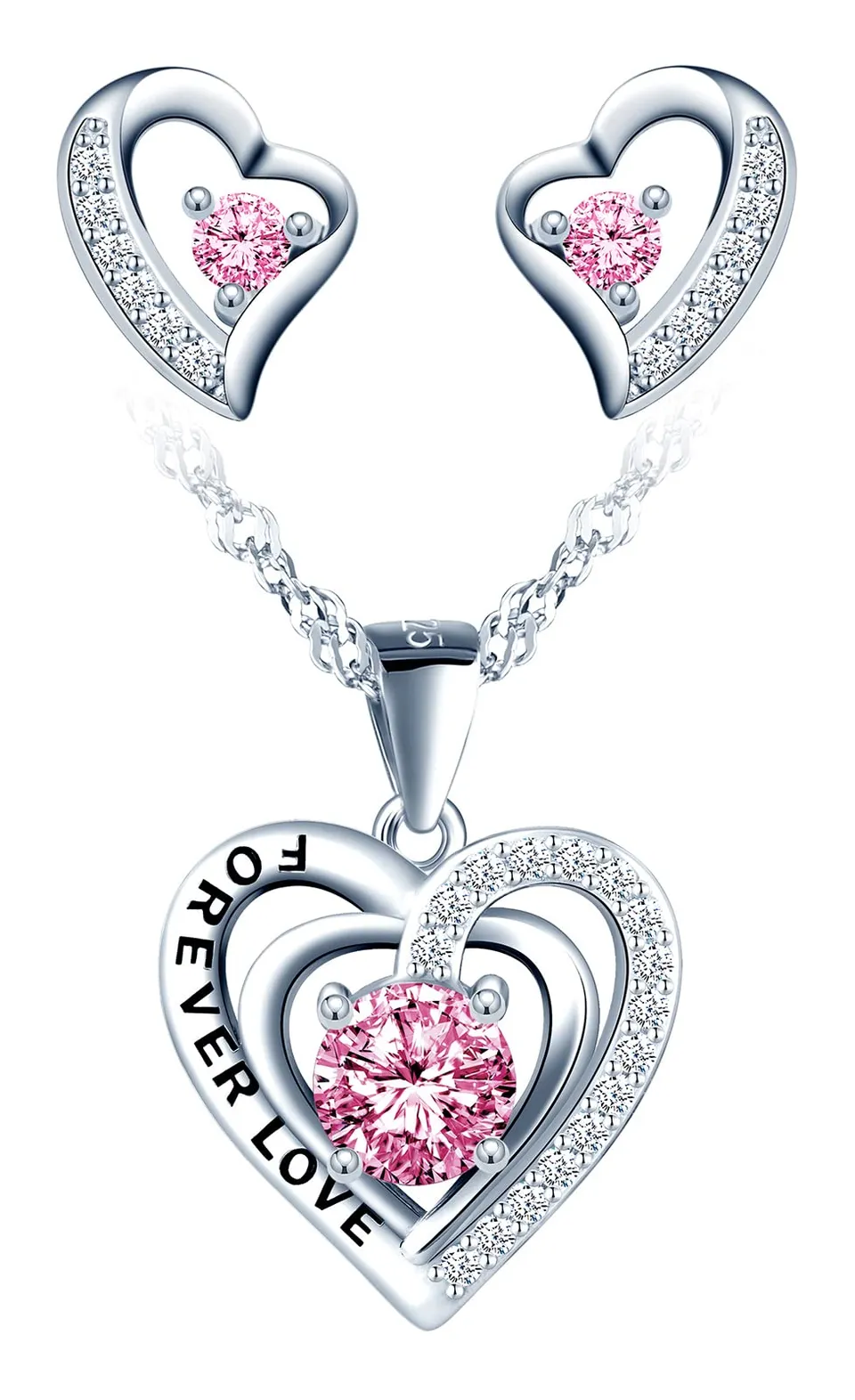 INFINIONLY parure cuore forever love rosa catena 45cm C