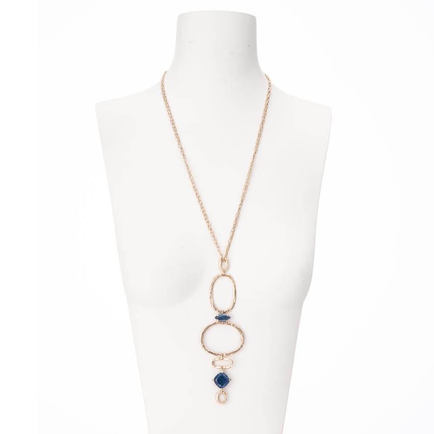 Chic Ad Hoc Collana lunga oro ciondolo blu pietra dura