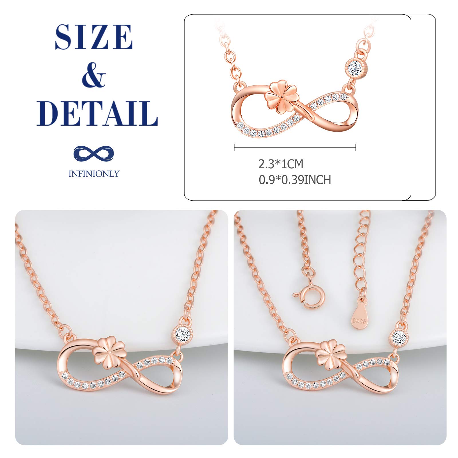 INFINIONLY Fashion Trifoglio Collana Oro Rosa Zirconi