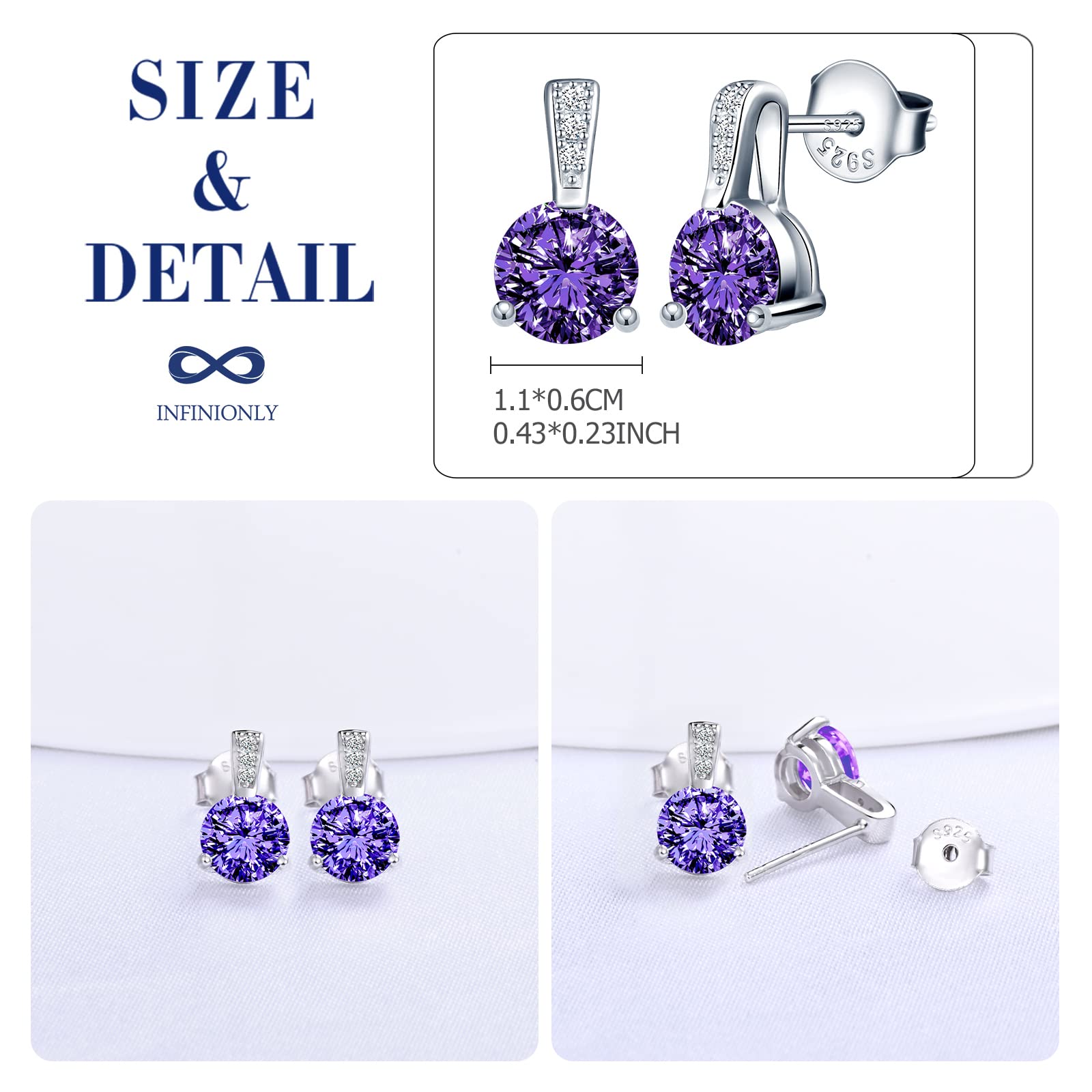 INFINIONLY Fashion Earrings orecchini argento viola zircone