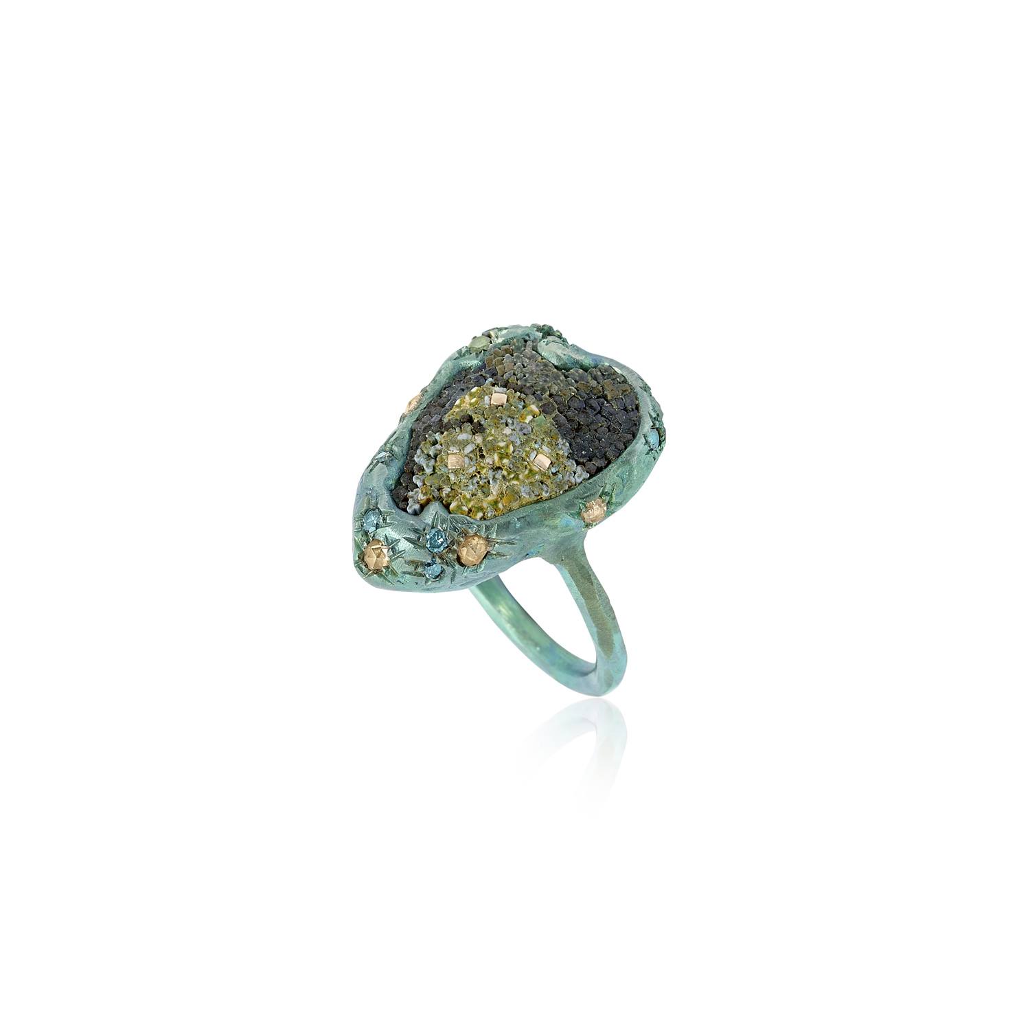 Le Sibille Meteorite Anello Verde titanio diamanti 0,37ct