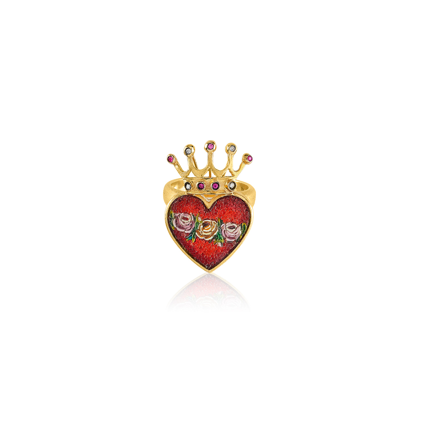 Le Sibille Crown Heart anello oro rubini diamanti cuore