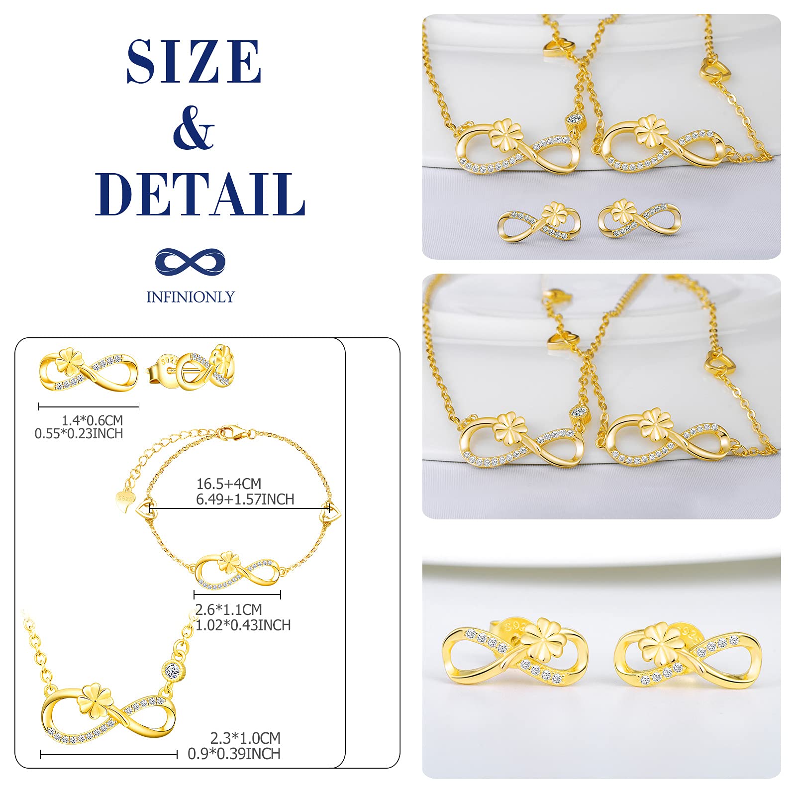 INFINIONLY Fashion Parure C Infinito Trifoglio Argento Oro