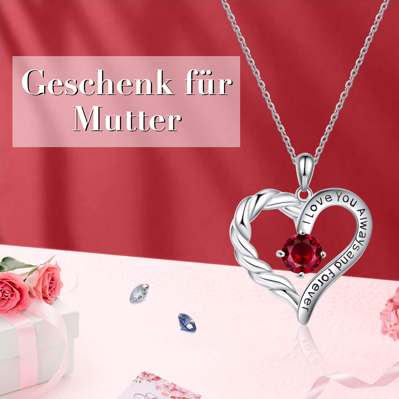 Jessemade Gioielli Collana Argento 925 Cuore Birthstone Regalo Madre