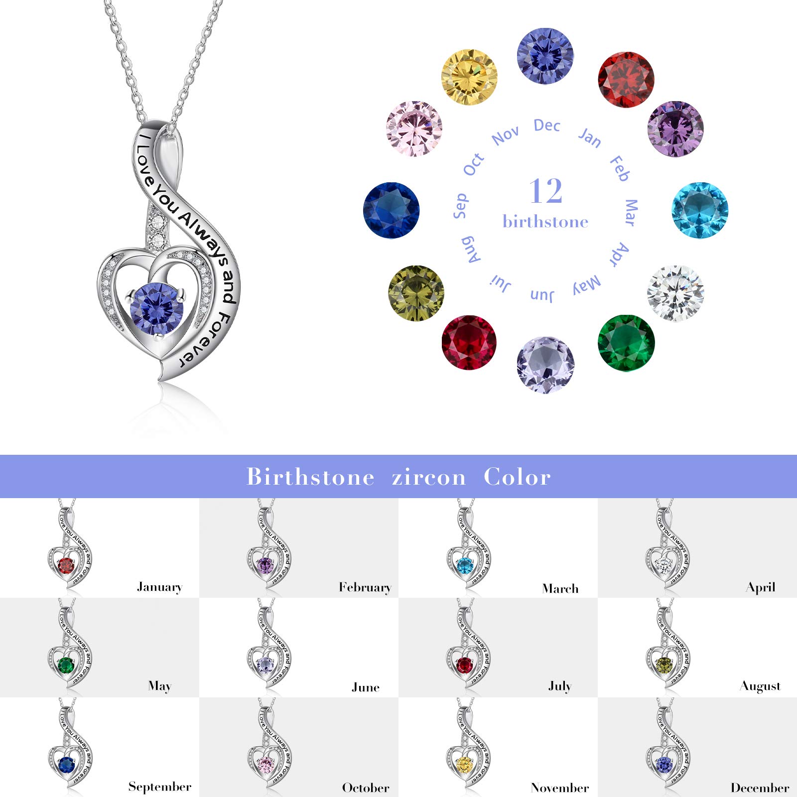 Jessemade Gioielli Collana Argento 925 Cuore Pietra Zirconi Mamma