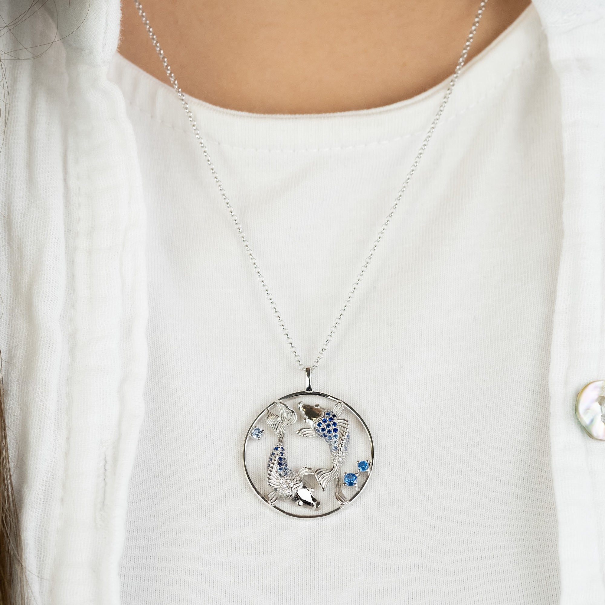 Engelsrufer Yin Yang Fische collana argento zirconia multicolor