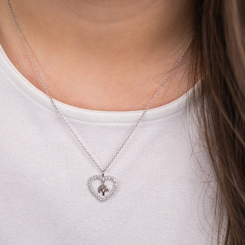 Engelsrufer Collana Argento 925 Albero Vita Cuore Zirconia