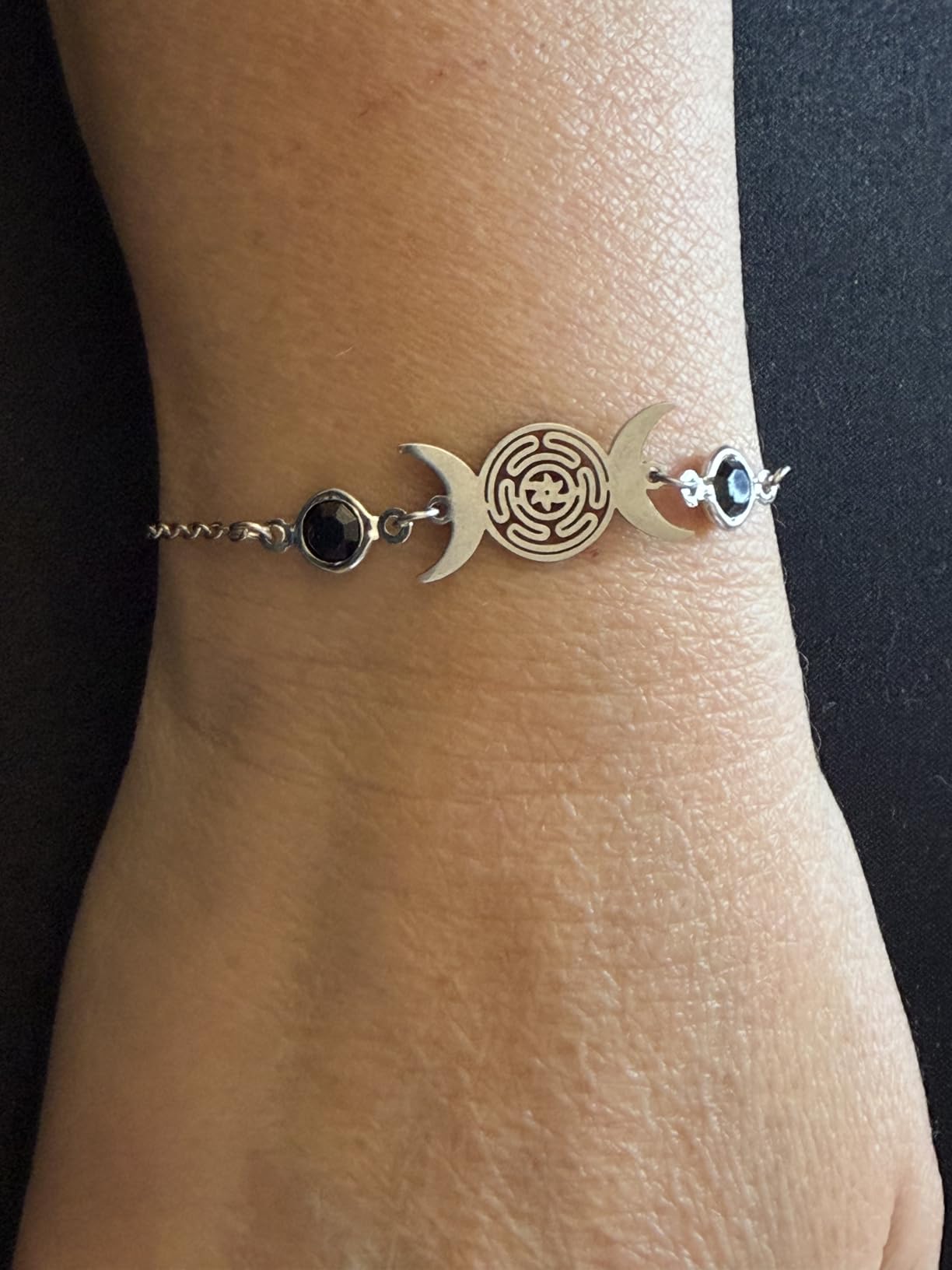 Eueavan Bracelets Bracciale Hecate Tripla Luna Argento Regolabile