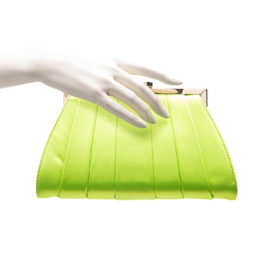 Chic Ad Hoc Pochette Plissettata Clutch Verde Mela Chiusura Gioiello