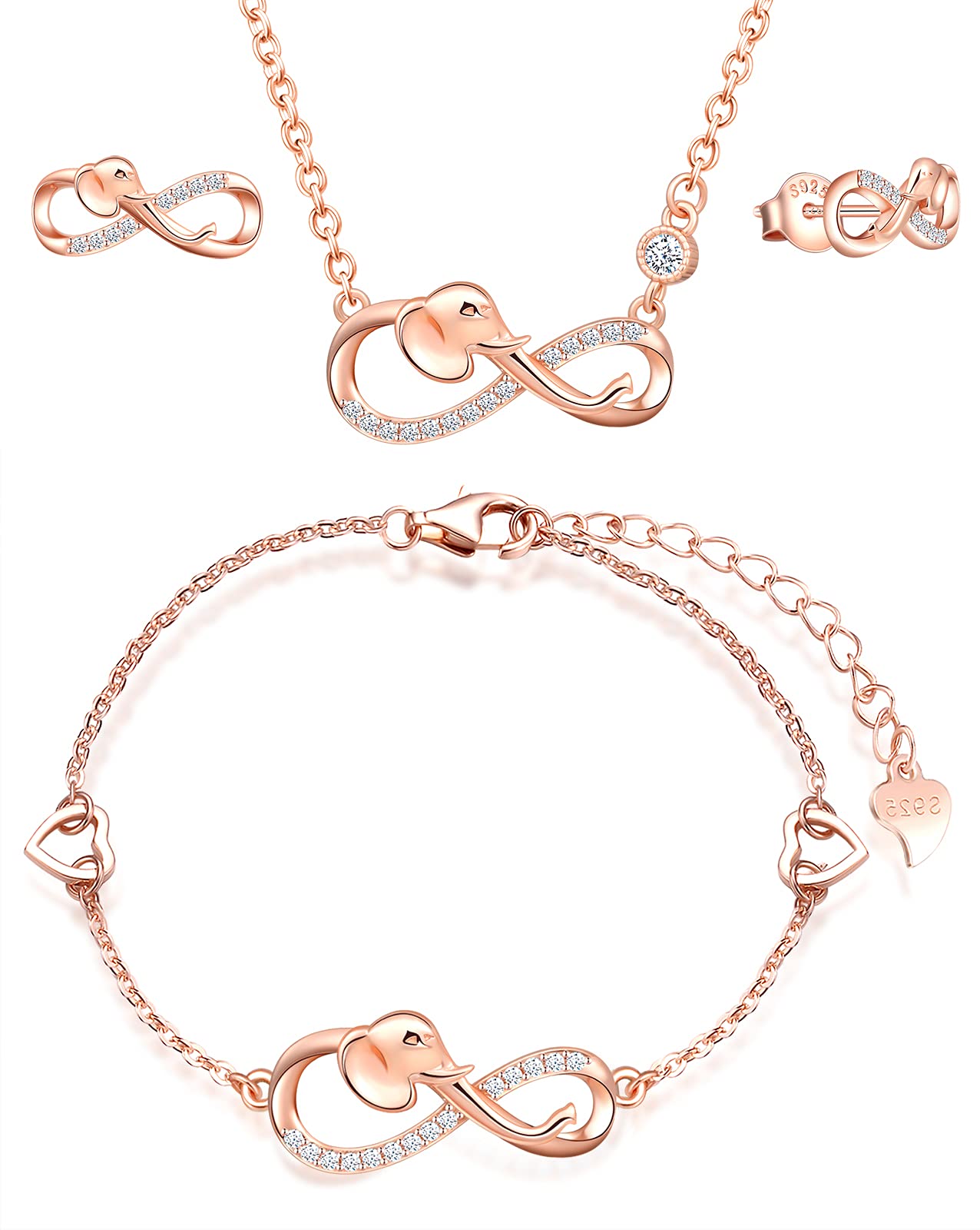 INFINIONLY Fashion Necklaces parure B collana oro rosa infinito