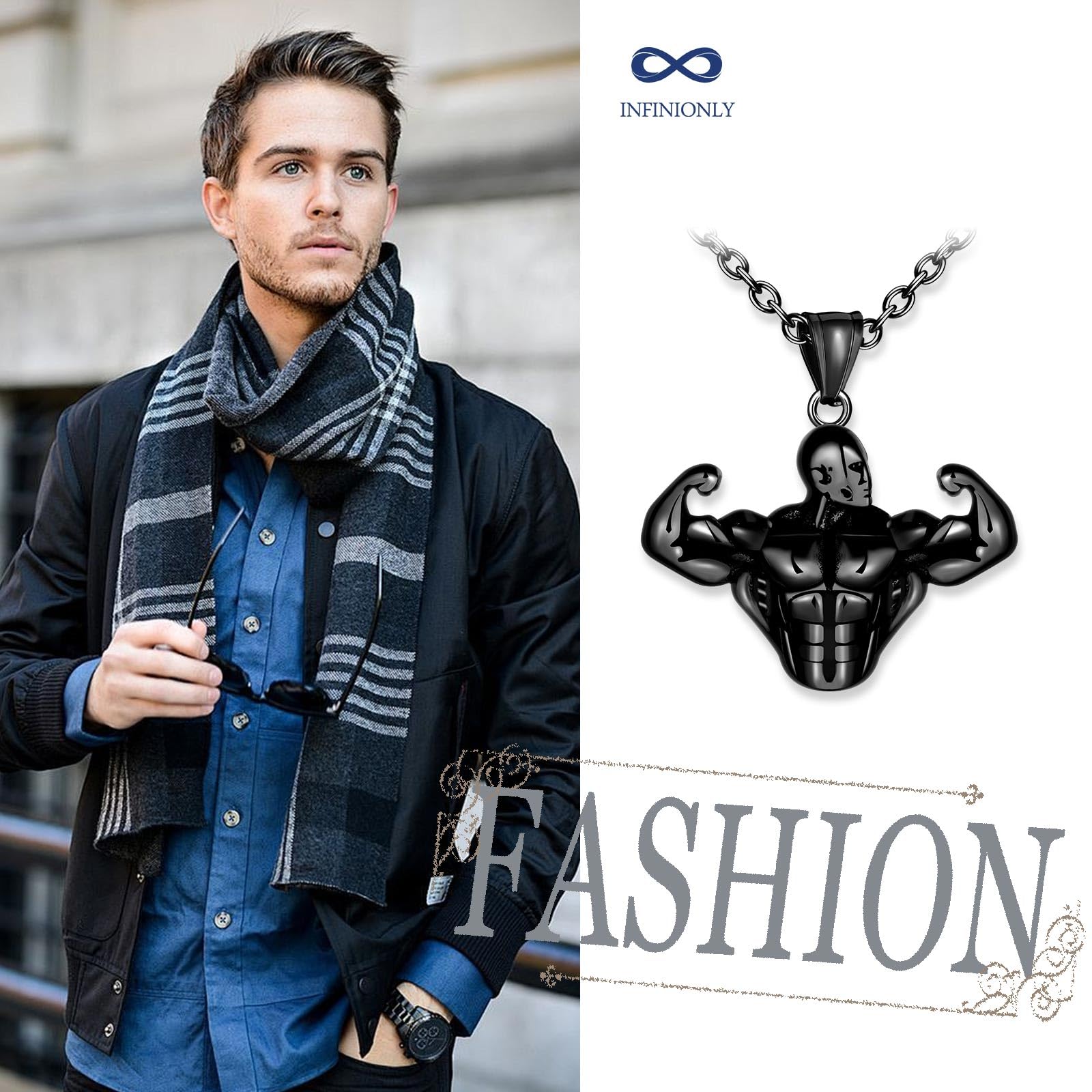 INFINIONLY Fashion Necklaces collana uomo bodybuilding nera