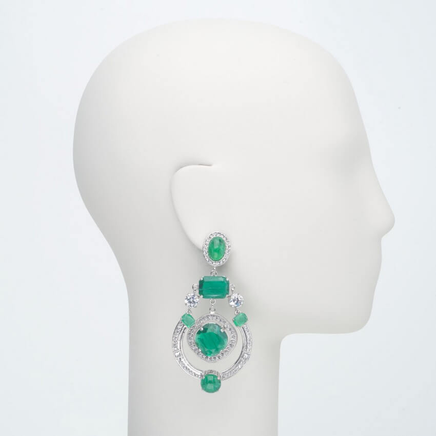 Chic Ad Hoc Orecchini a Clip Argento Verde Smeraldo