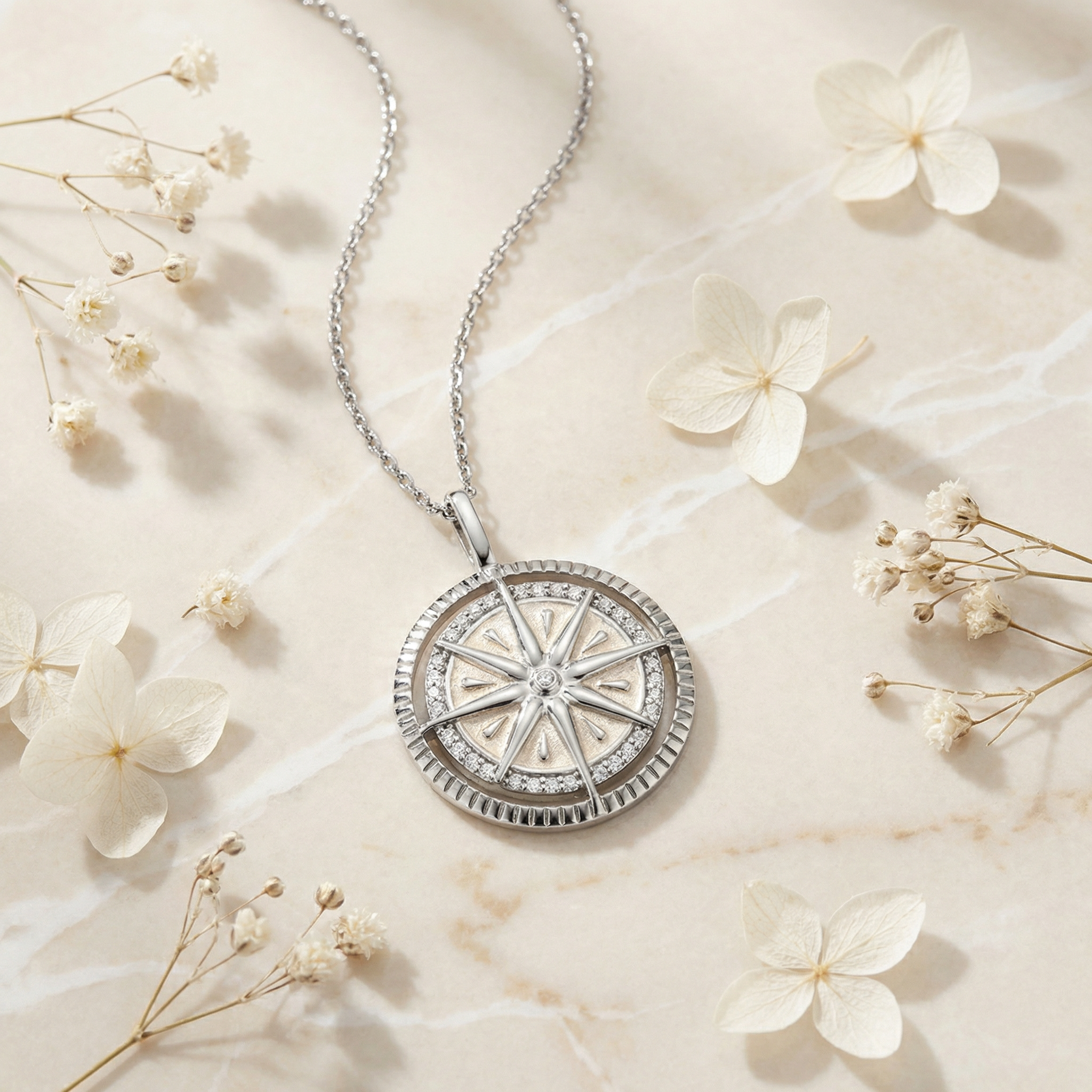 Engelsrufer Windrose collana argento bussola zirconia