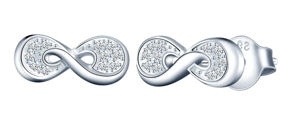 INFINIONLY Fashion Earrings orecchini borchia infinito argento zirconi