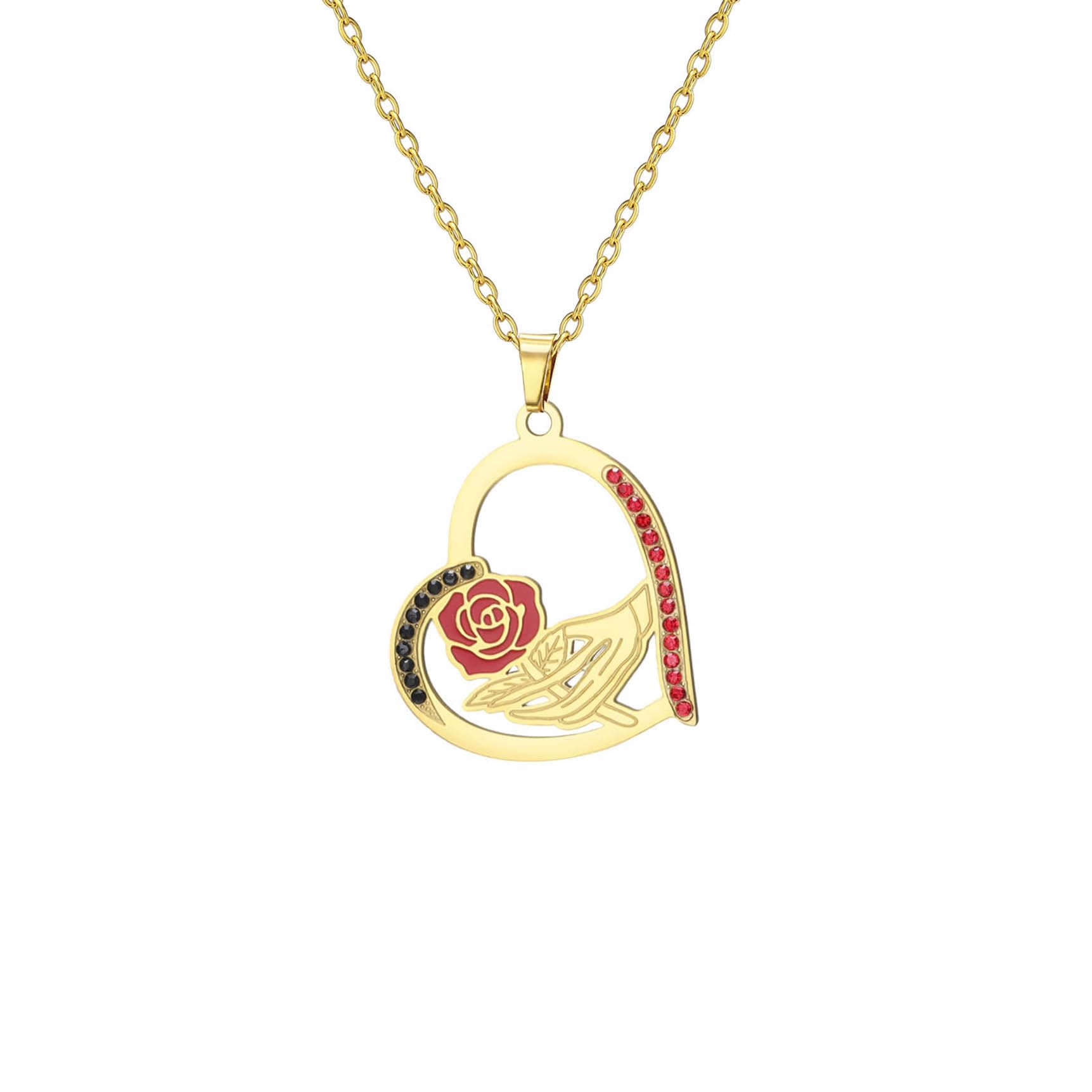 Eueavan Necklaces Collana Rosa Falce Silver Elegante