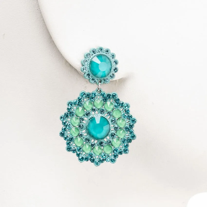 Chic Ad Hoc Orecchini pendenti fiore cristalli verde acqua