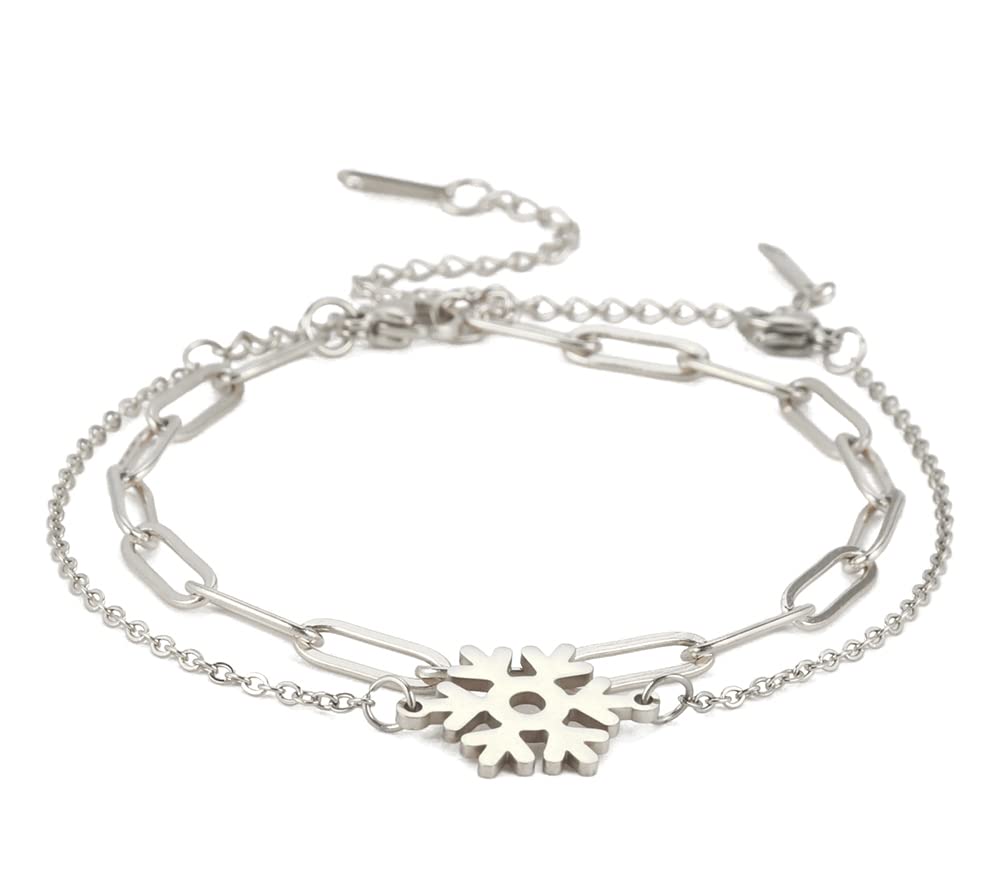 EUEAVAN Bracelets bracciale fiocco di neve acciaio regolabile