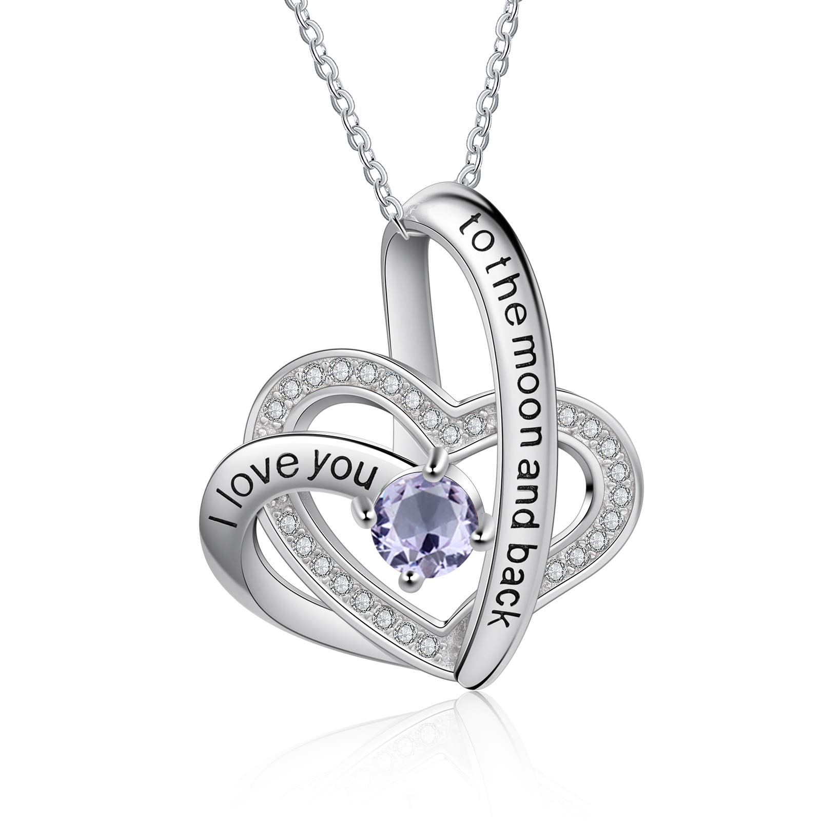 Jessemade Gioielli Collana Argento 925 Cuore Birthstone Zirconi Regolabile