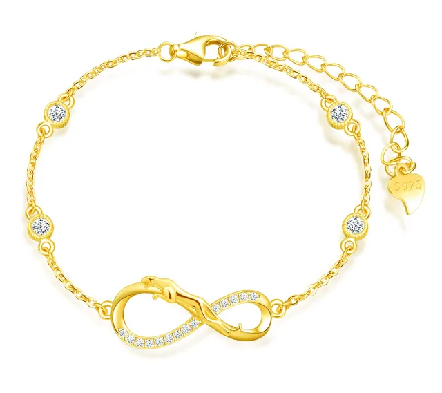INFINIONLY Fashion Bracciale B-Diamante Leopardo Oro 925