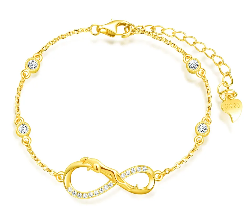 INFINIONLY Fashion Bracciale B-Diamante Leopardo Oro 925