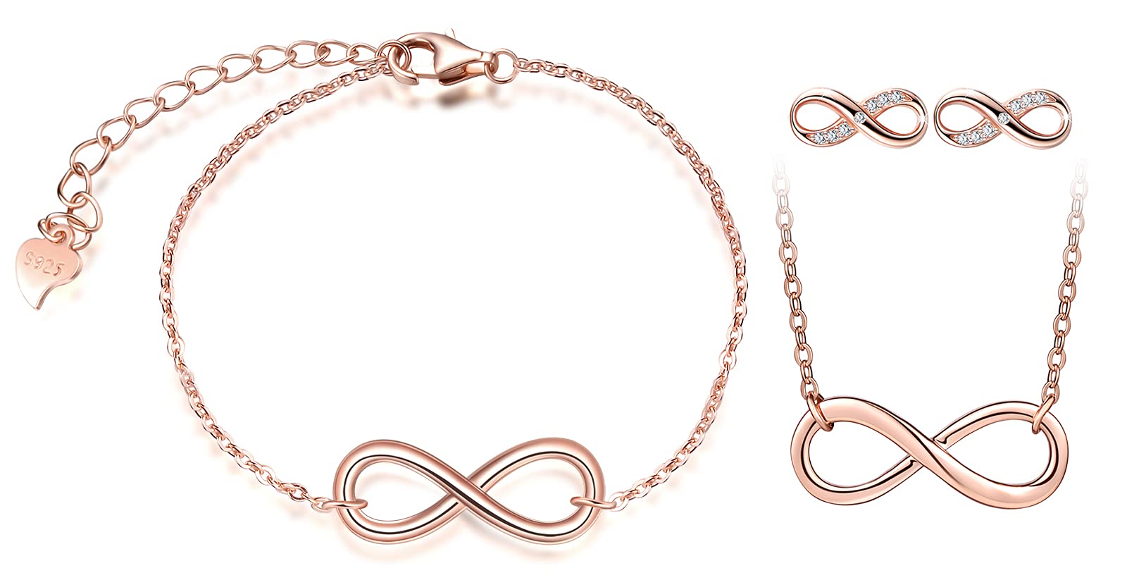 INFINIONLY Parure Infinito Set Collana Bracciale Oro Rosa