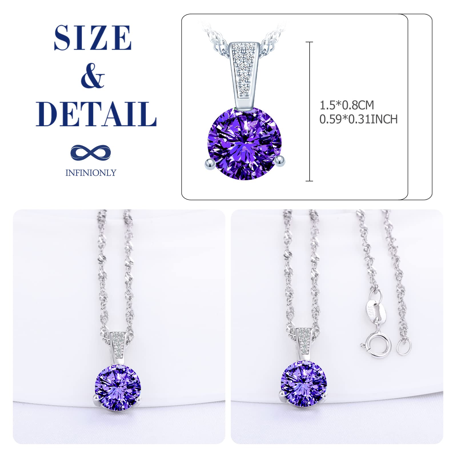 Infinionly Fashion collana argento 925 solitario viola