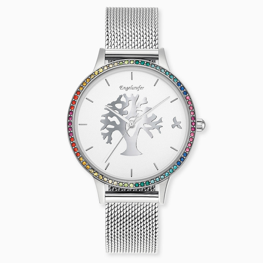 Engelsrufer Lebensbaum orologio acciaio zirconi multicolor
