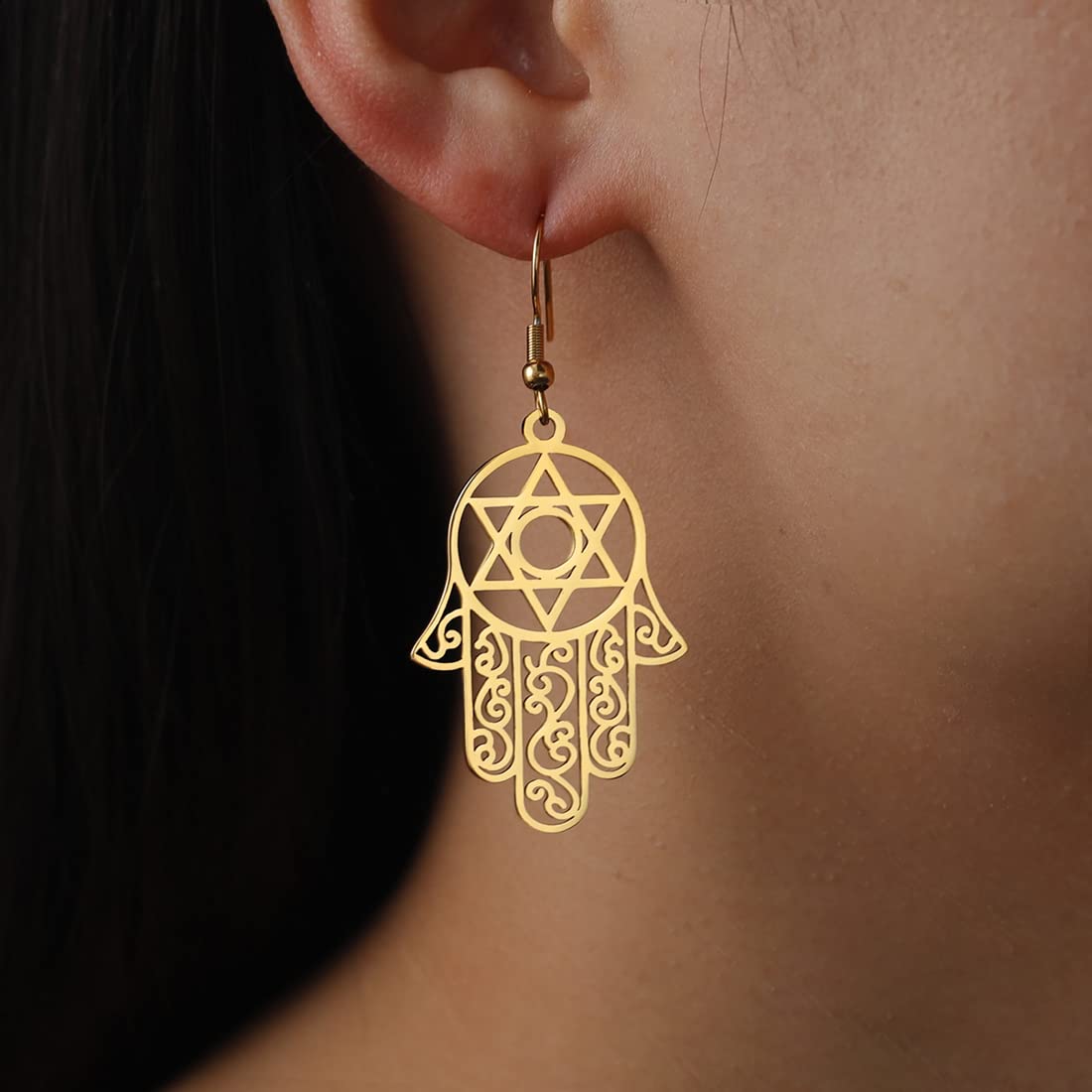 EUEAVAN Earrings Orecchini Hamsa oro amuleto protezione