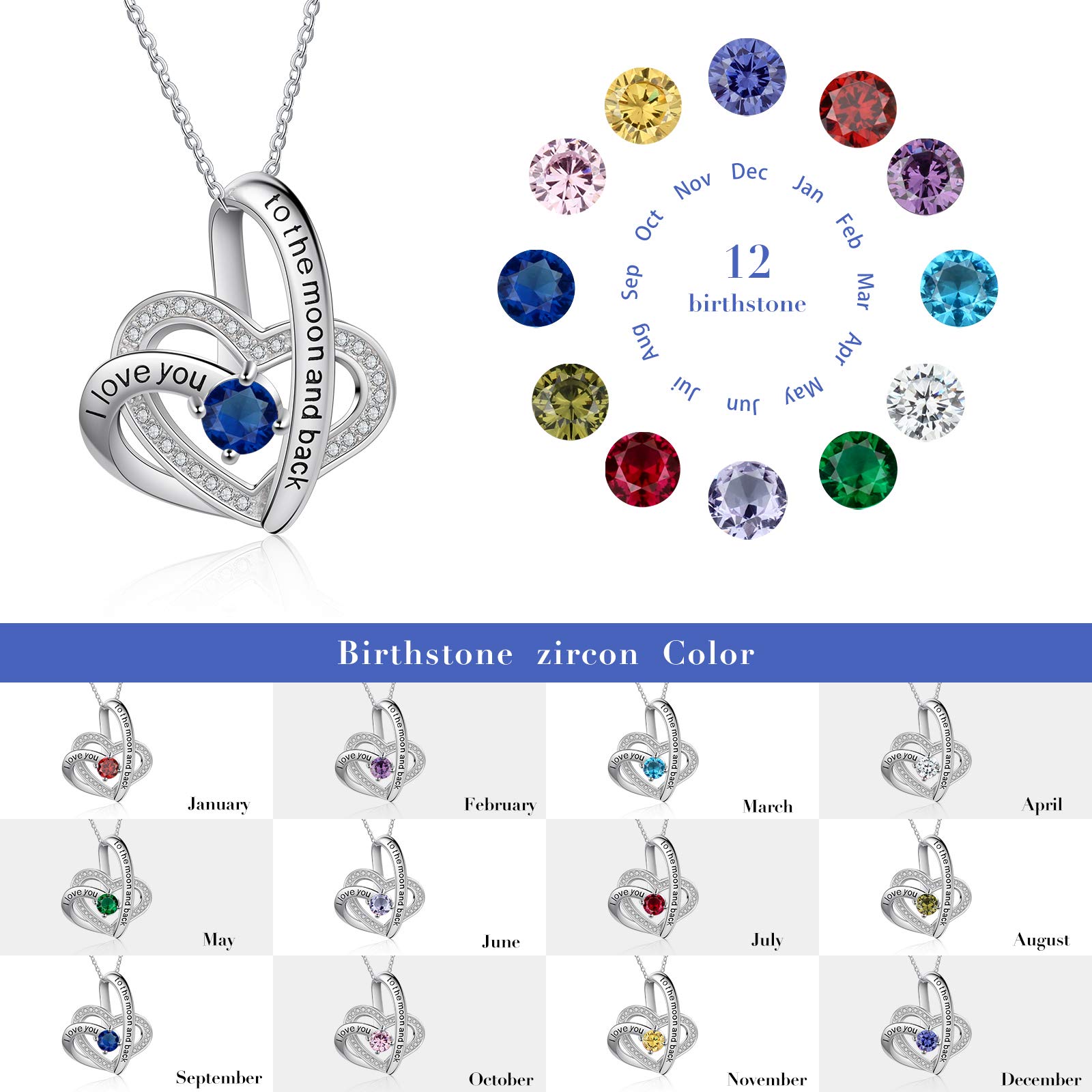 Jessemade Gioielli collana cuore argento 925 birthstone regolabile