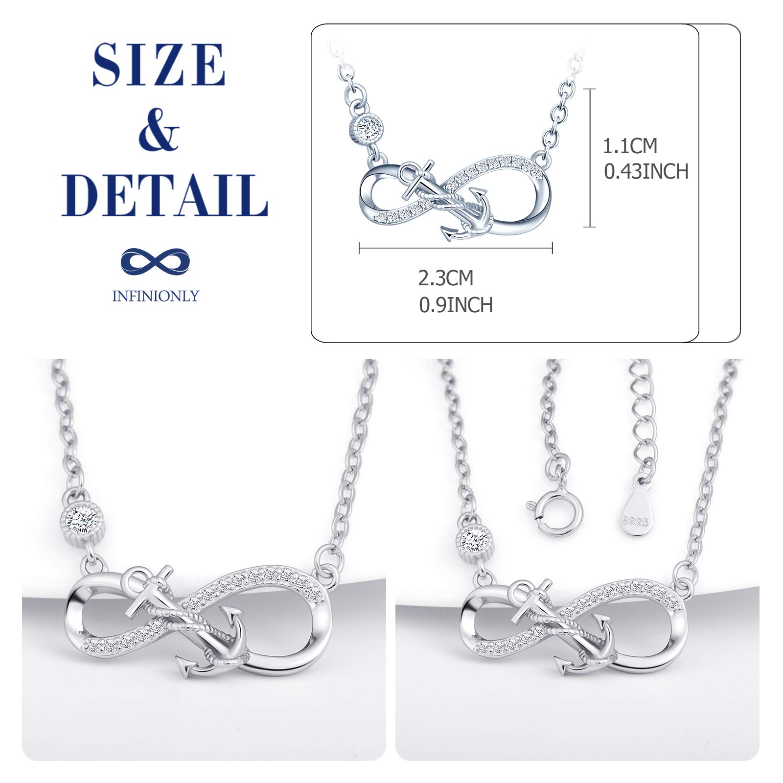 INFINIONLY Fashion Collana infinito ancora argento zirconio