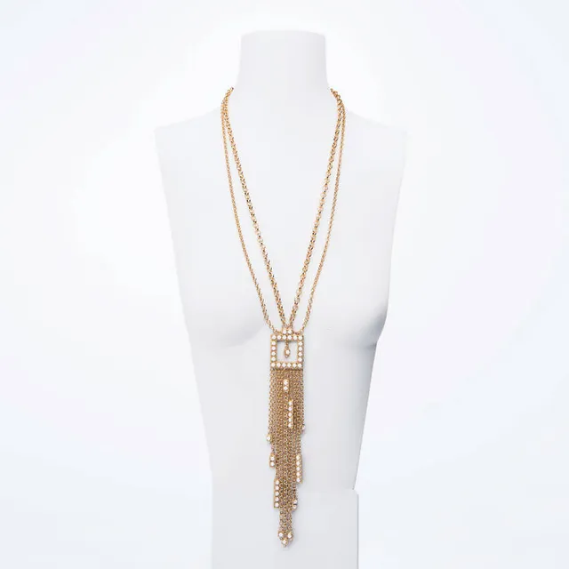 Chic Ad Hoc Collana Lunga Catene Cristalli Bianchi