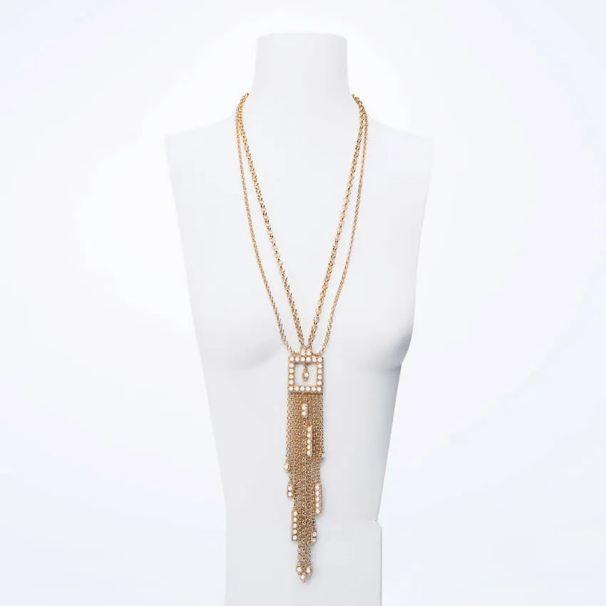 Chic Ad Hoc Collana Lunga Catene Cristalli Bianchi